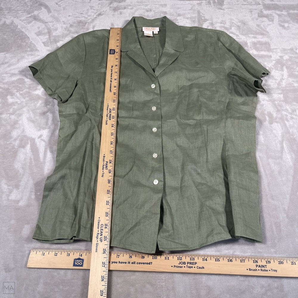 Brooks Brothers Womens Blouse 100% Irish Linen Coastal Summer Lightweight XL Grn - Picture 4 of 6